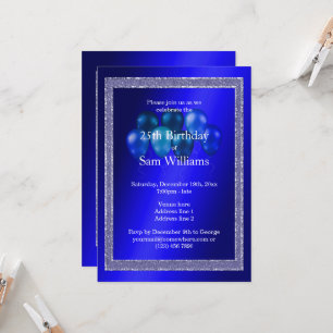 Invitation Parties scintillant bleues et ballons d'anniversai
