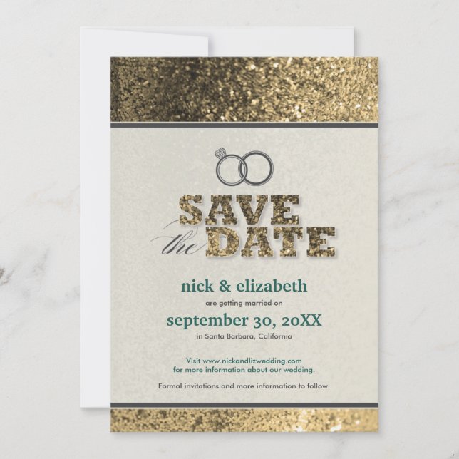 Invitation Parties scintillant Bling Enregistrer la date Anno (Devant)