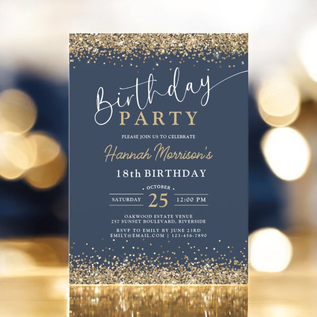 Invitation Parties scintillant Blue Gold de la Marine branché (Créateur téléchargé)