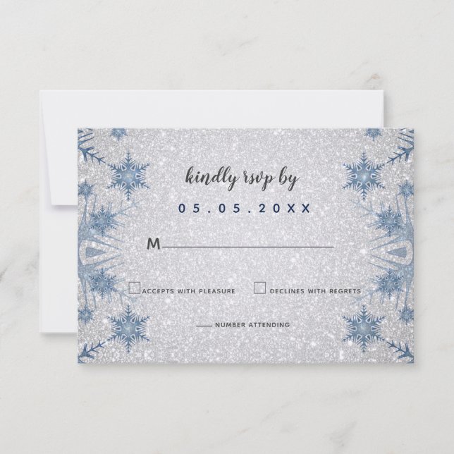 Invitation Parties scintillant Blue Snowflakes mariage hiver  (Devant)