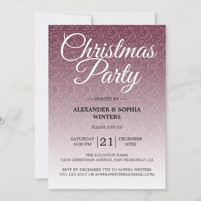 Invitation Parties scintillant Bourgogne de luxe Fête de Noël (Devant)