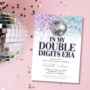 Invitation Parties scintillant branchée Disco Double chiffres
