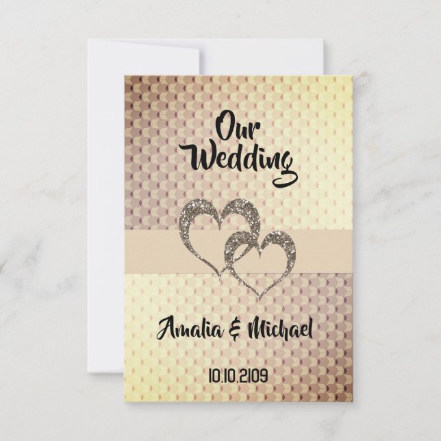 Invitation Parties scintillant brillant paillette deux coeurs (Devant)