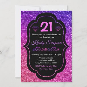 Invitation Parties scintillant brillante violette et rose ray
