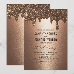 Invitation Parties scintillant Brown de goutte d'or Mariage m