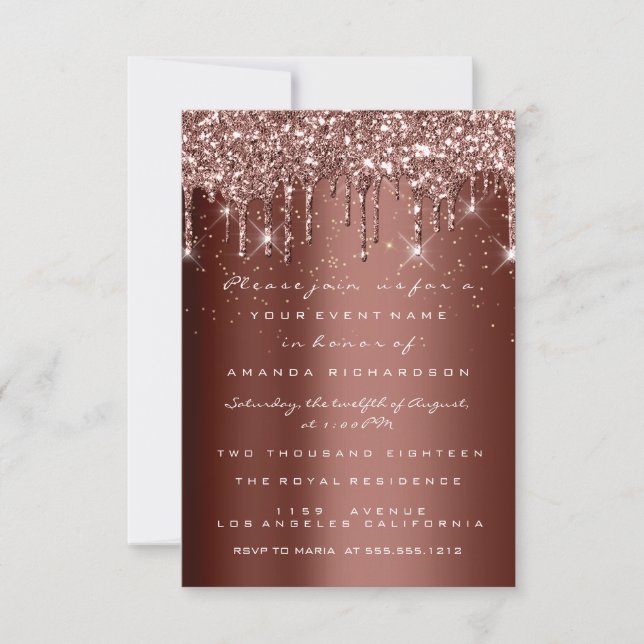 Invitation Parties scintillant Brown Rose Anniversaire Gold C (Devant)