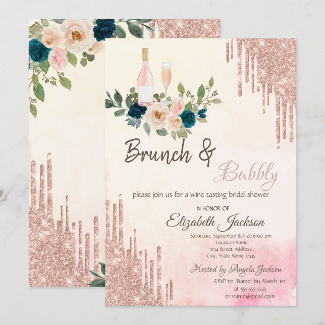 Invitation Parties scintillant Brunch & Bubbly Fête des marié (Devant / Derrière)