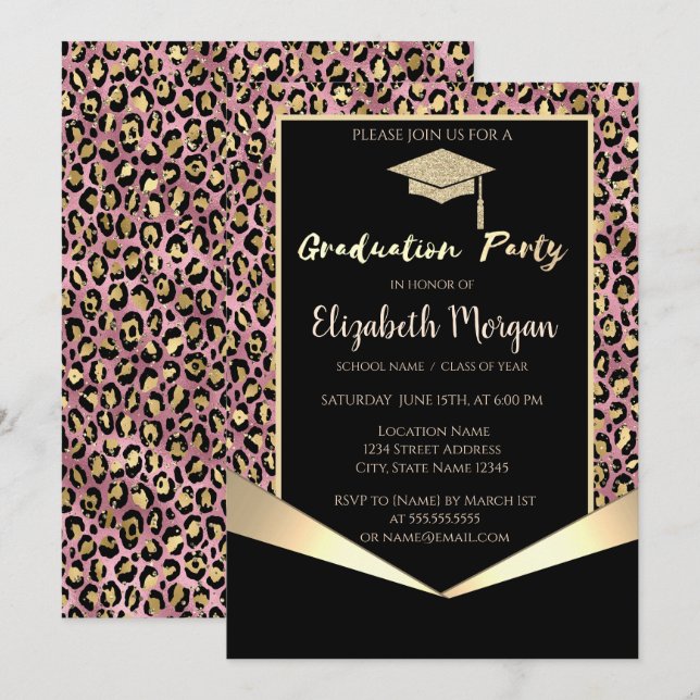 Invitation Parties scintillant Casquette, Confetti Leopard Gr (Devant / Derrière)