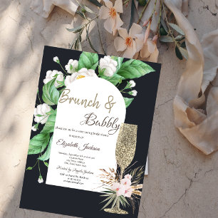Invitation Parties scintillant Champagne Verre Fleurs blanche