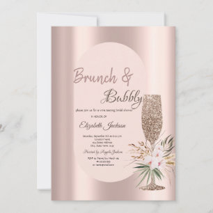 Invitation Parties scintillant Champagne Verre Fleurs Rose Or