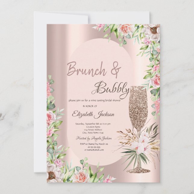 Invitation Parties scintillant Champagne Verre Roses, Rose Or (Devant)