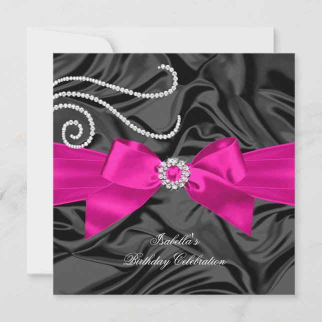 Invitation Parties scintillant Chaud rose Diamant Charbon Noi (Devant)