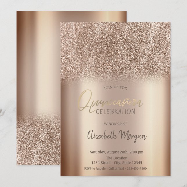 Invitation Parties scintillant Chic Ombre Quinceañera Invitat (Devant / Derrière)