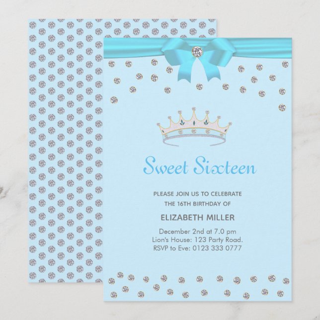 Invitation Parties scintillant chic Sweet sixteen diamant sur (Devant / Derrière)