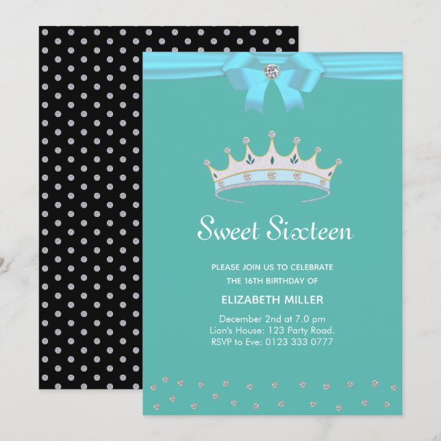 Invitation Parties scintillant chic Sweet sixteen diamant sur (Devant / Derrière)