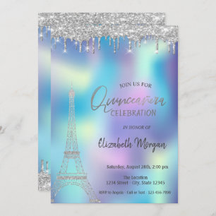 Invitation Parties scintillant chute tour Eiffel Holographiqu