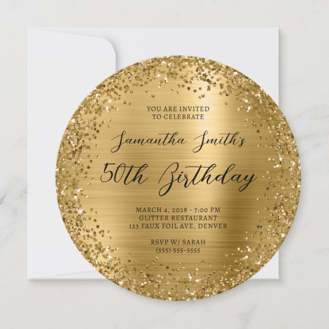 Invitation Parties scintillant circulaire d'or Foil 50e anniv (Devant)