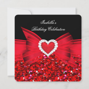 Invitation Parties scintillant Coeur Rouge Bow Noir Anniversa