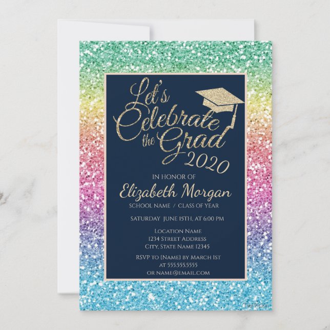 Invitation Parties scintillant Colorful Graduation Cap Gradua (Devant)
