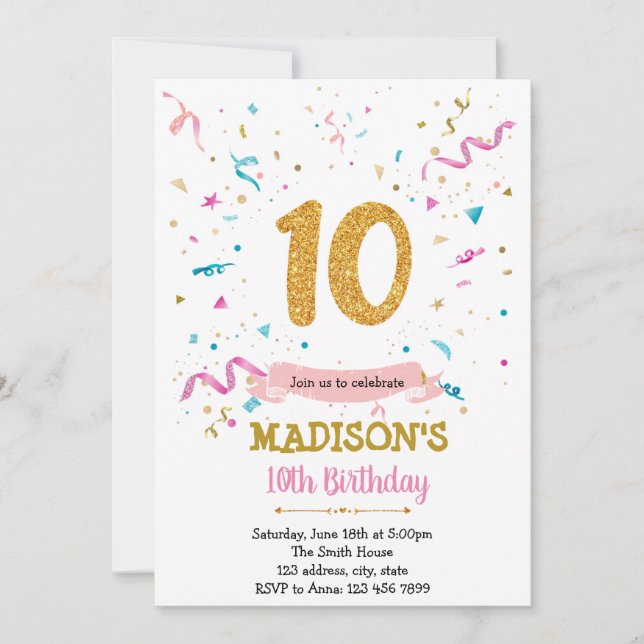 Invitation Parties scintillant Confetti 10e anniversaire invi (Devant)