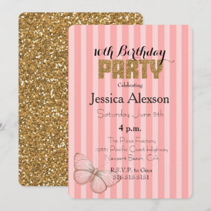 Invitation Parties scintillant Confetti en or rose vif 16e an