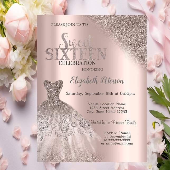 Invitation Parties scintillant cool Bokeh Robe Rose Gold Swee (Créateur téléchargé)