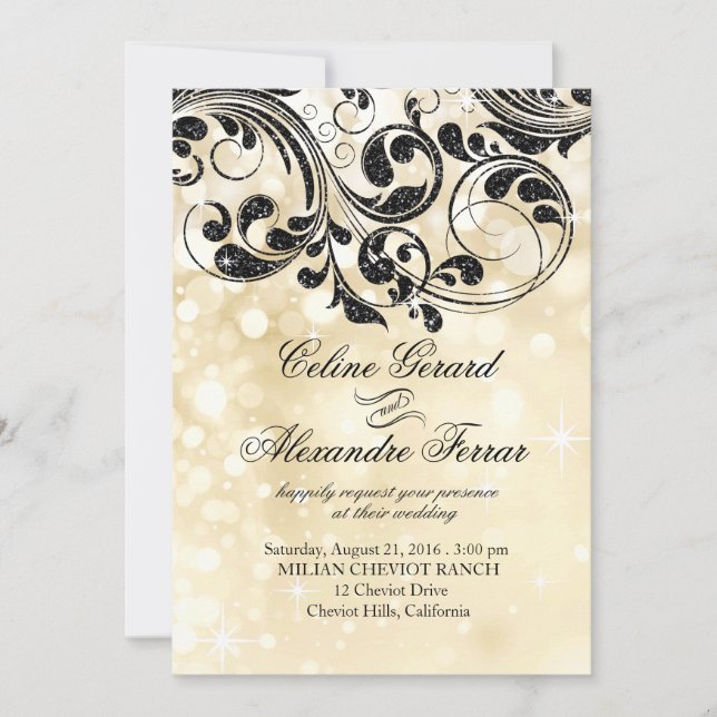 Invitation Parties scintillant Curlico sur Faux Metallic Boke (Devant)