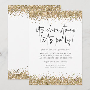 Invitation Parties scintillant d’or Noël Fêtons Glam
