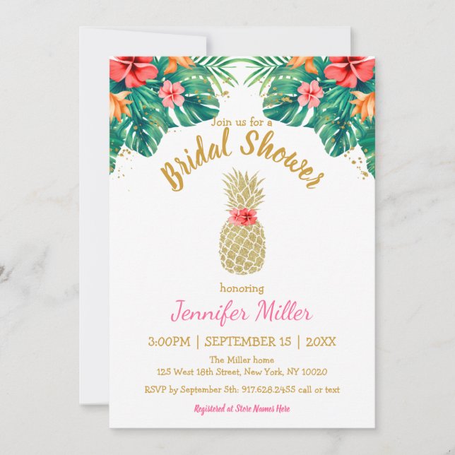Invitation Parties scintillant d'ananas en or Fête des mariée (Devant)