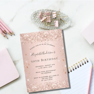 Invitation Parties scintillant d'anniversaire rose or métal b