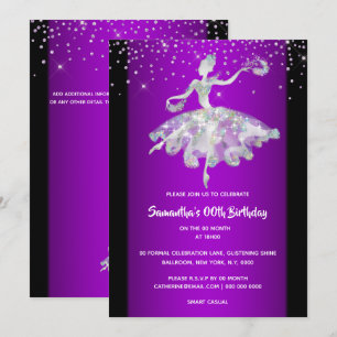 Invitation parties scintillant dansante Ballerina violette