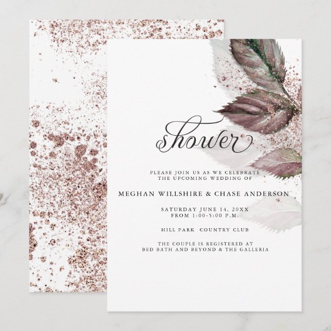 Invitation Parties scintillant d'aquarelle moderne Foliage Ba (Devant / Derrière)