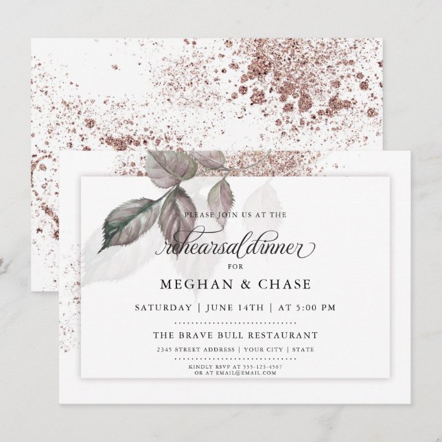 Invitation Parties scintillant d'aquarelle moderne Foliage Ba (Devant / Derrière)