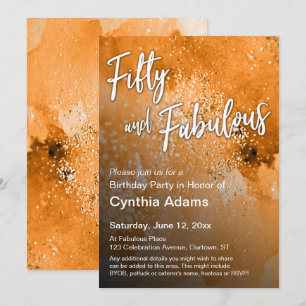 Invitation Parties scintillant d'aquarelle orange Cinquante e