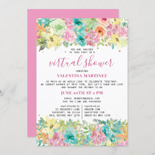 Invitation Parties scintillant d'aquarelle rose bleu floral