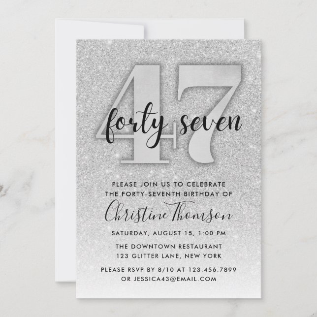 Invitation Parties scintillant d'argent 47e anniversaire Invi (Devant)