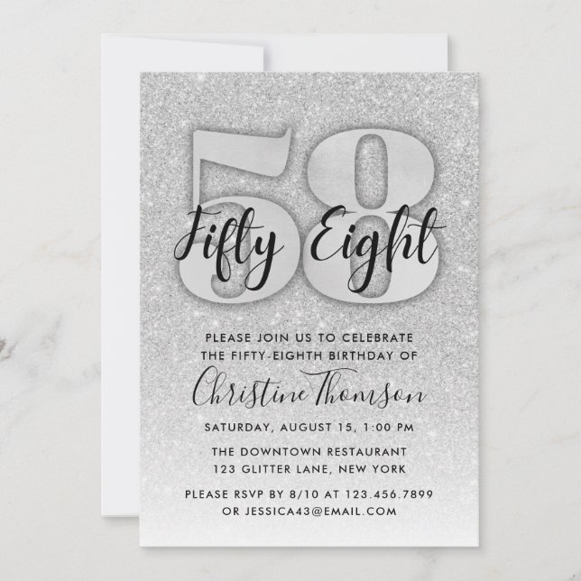 Invitation Parties scintillant d'argent 58e anniversaire Invi (Devant)