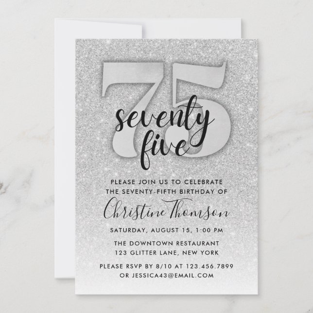 Invitation Parties scintillant d'argent 75e anniversaire Invi (Devant)
