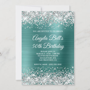 Invitation Parties scintillant d'argent Aqua Turquoise Foil 5