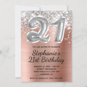 Invitation Parties scintillant d'argent Ballons Rose or 21e a
