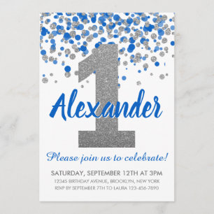 Invitation Parties scintillant d'argent bleu Confetti Garçon 