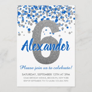 Invitation Parties scintillant d'argent bleu Confetti Garçon 