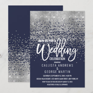 Invitation Parties scintillant d'argent bleu marine Confetti 