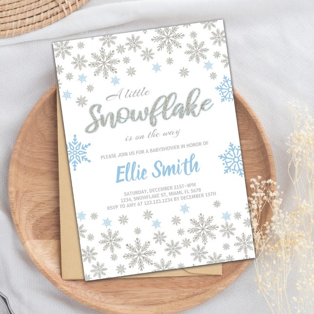 Invitation Parties scintillant d'argent bleu modifiable Showe (Blue Silver Glitter Winter Baby Shower Invitations)