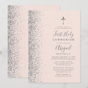 Invitation Parties scintillant d'argent Blush rose première s
