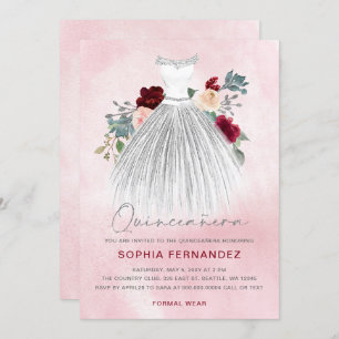 Invitation Parties scintillant d'argent Bourgogne Robe Floral