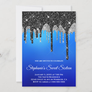 Invitation Parties scintillant d'argent brillant noir bleu Om