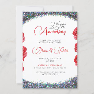 Invitation Parties scintillant d'argent classique 25e anniver