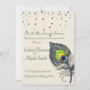Invitation Parties scintillant d'argent Confetti Peacock Feat