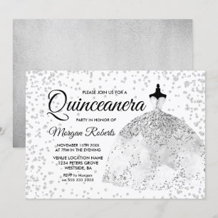 Invitation Parties scintillant d'argent Confetti robe Quincea